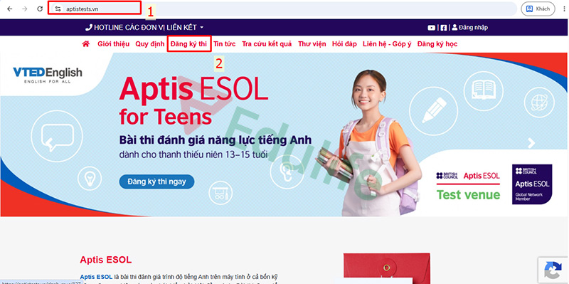 Truy cập vào website chính thức để đăng ký dự thi Aptis ESOL