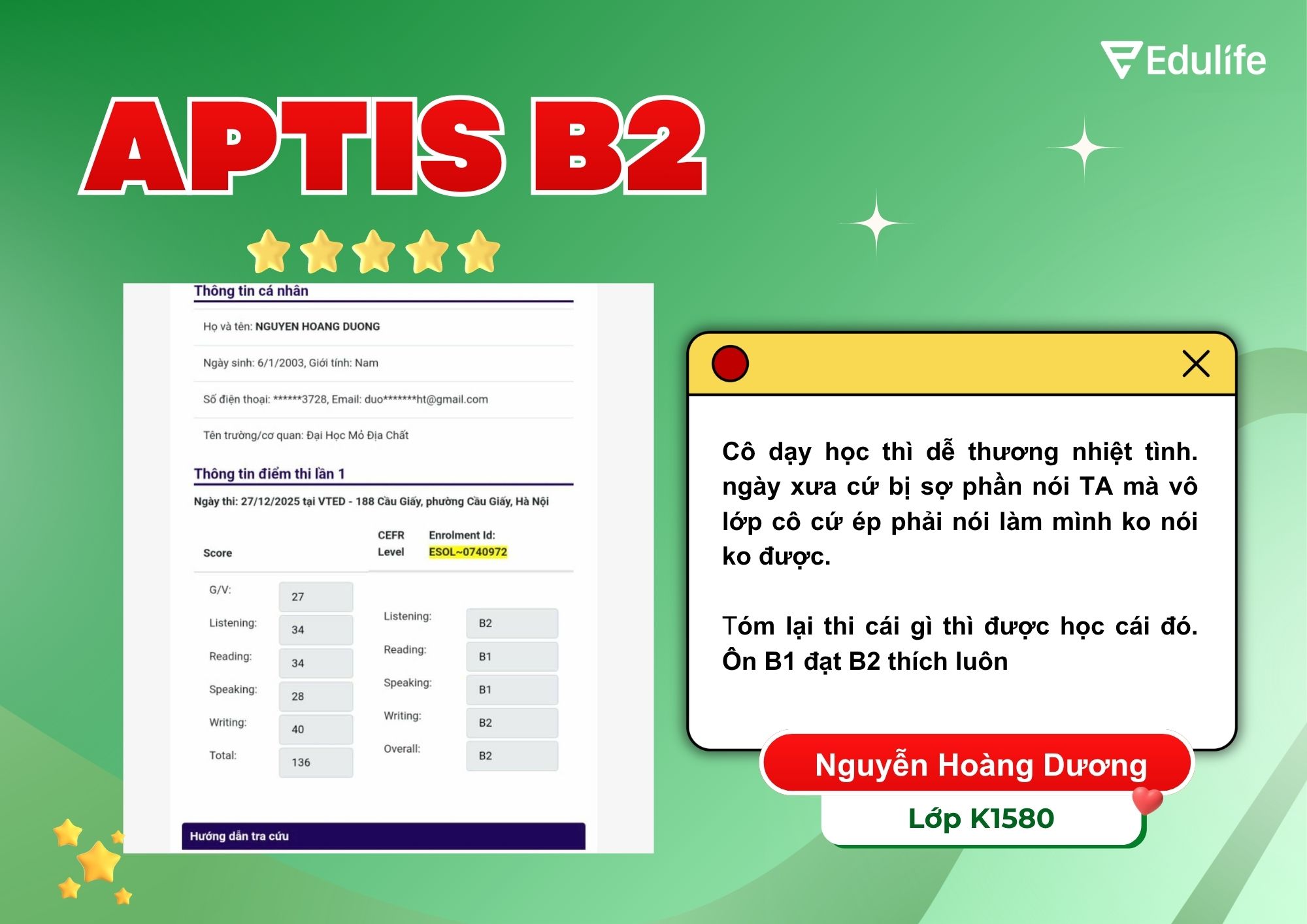 Ôn B1 đỗ B2 - Thành tích đáng ngưỡng mộ của Nguyễn Hoàng Dương