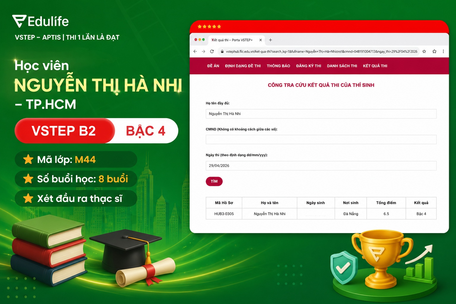 Học viên Nguyễn Thị Hà Nhi đạt B2 VSTEP chỉ sau 8 buổi ôn tập tại Edulife