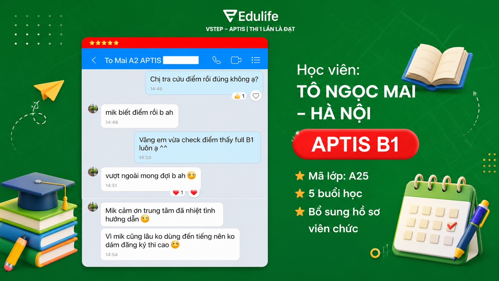 Lời cảm ơn của học viên Tô Ngọc Mai dành cho trung tâm Edulife
