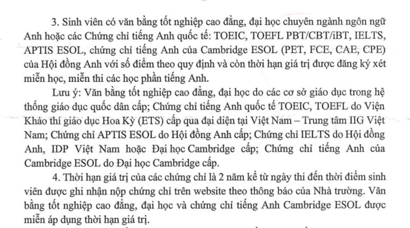 Điều kiện và các loại chứng chỉ tiếng Anh được chấp nhận xét miễn học phần. tại ĐH Tài chính - Marketing