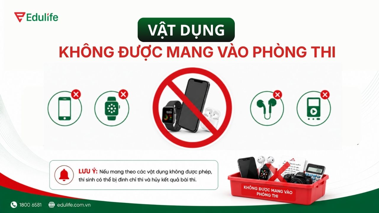 Thí sinh không được mang các thiết bị điện tử, thu phát sóng vào phòng thi.