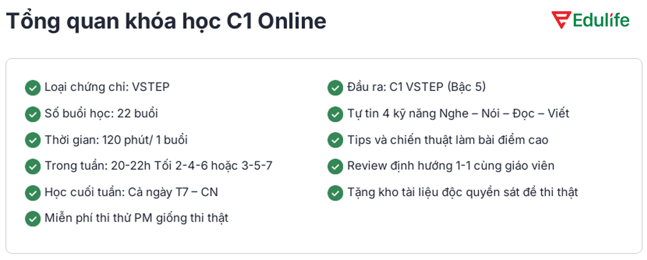 Các thông tin cơ bản về khóa học VSTEP C1 - Online tại Edulife