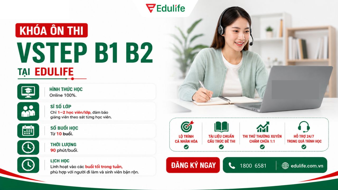 Khóa ôn thi VSTEP B1 B2 với lộ trình học trọng tâm dành cho người bận rộn tại Edulife Khóa ôn thi VSTEP B1 B2 với lộ trình học trọng tâm dành cho người bận rộn tại Edulife