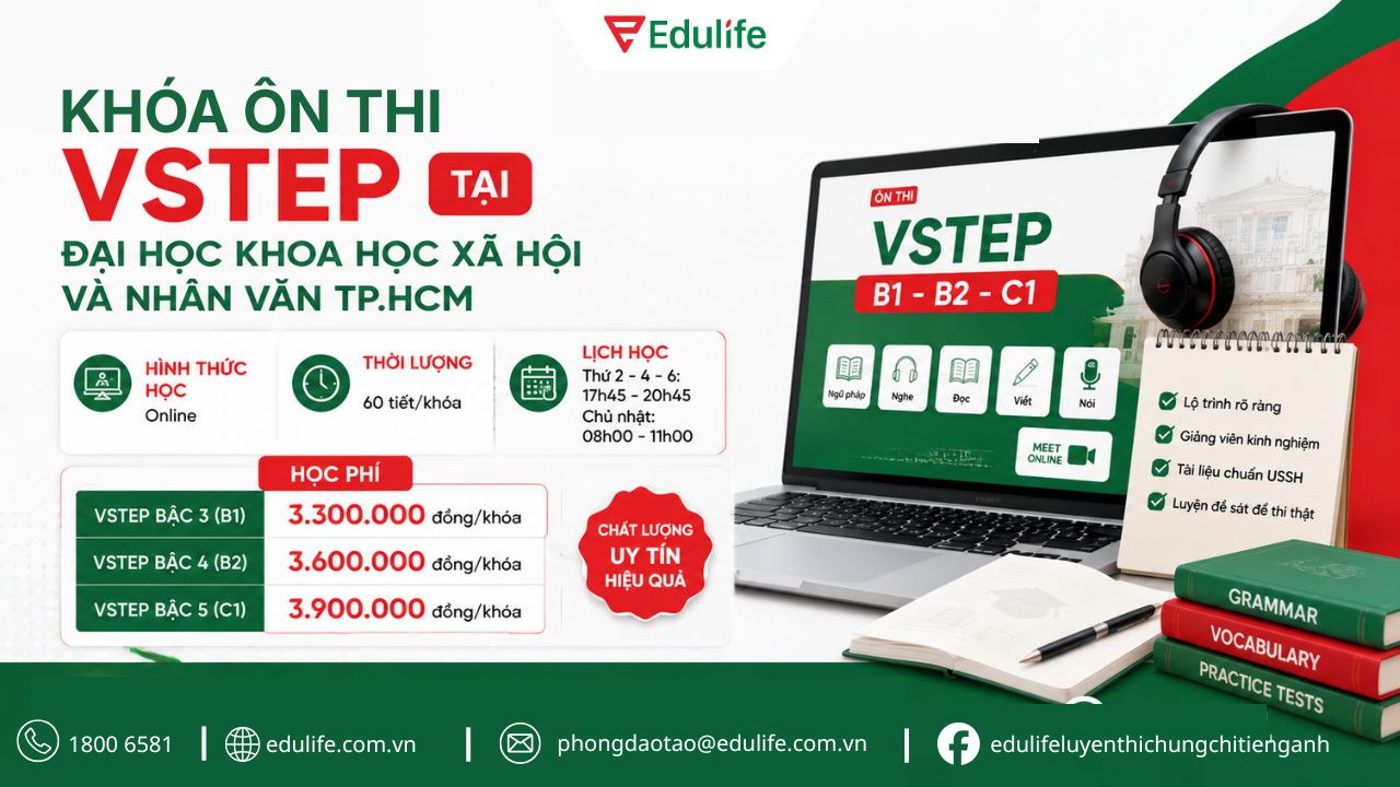Khóa ôn thi VSTEP cơ bản tại USSH với thời lượng 60 tiết và mức học phí hấp dẫn