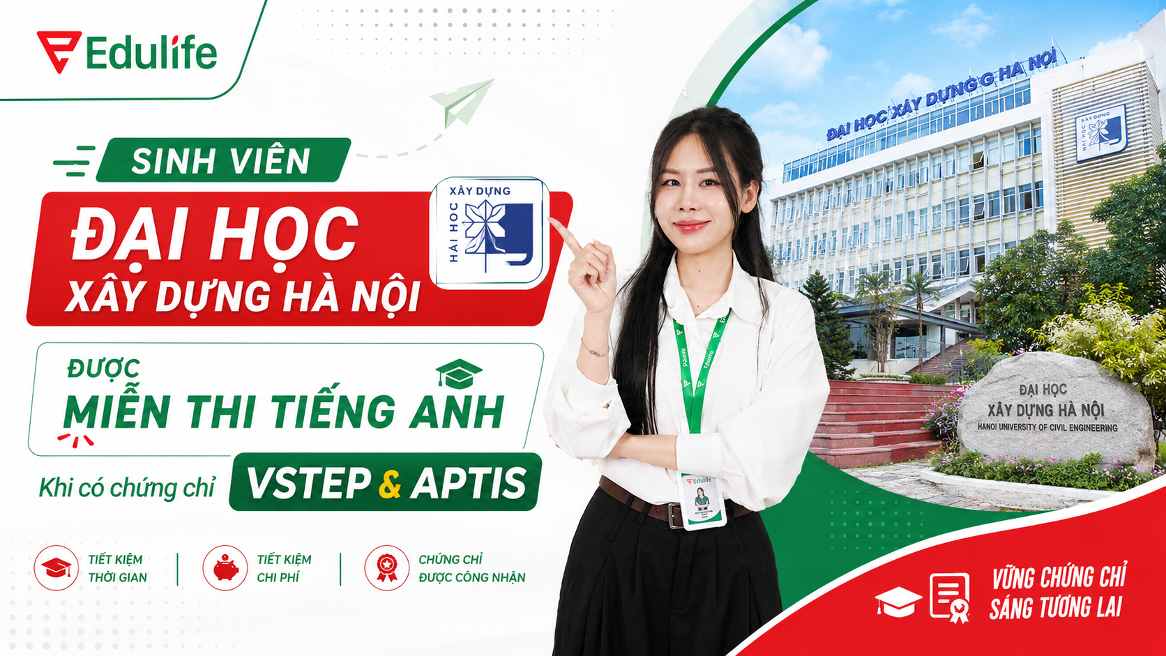 Sinh viên Đại học Xây dựng Hà Nội có thể dùng chứng chỉ APTIS/VSTEP để xét miễn học và quy đổi đổi điểm học phần tiếng Anh