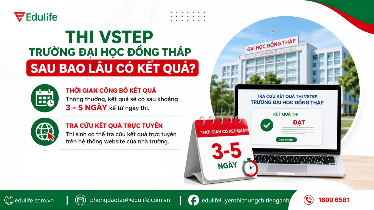 Kết quả thi VSTEP tại Đại học Đồng Tháp thường sẽ có sau khoảng 3-5 ngày Kết quả thi VSTEP tại Đại học Đồng Tháp thường sẽ có sau khoảng 3-5 ngày