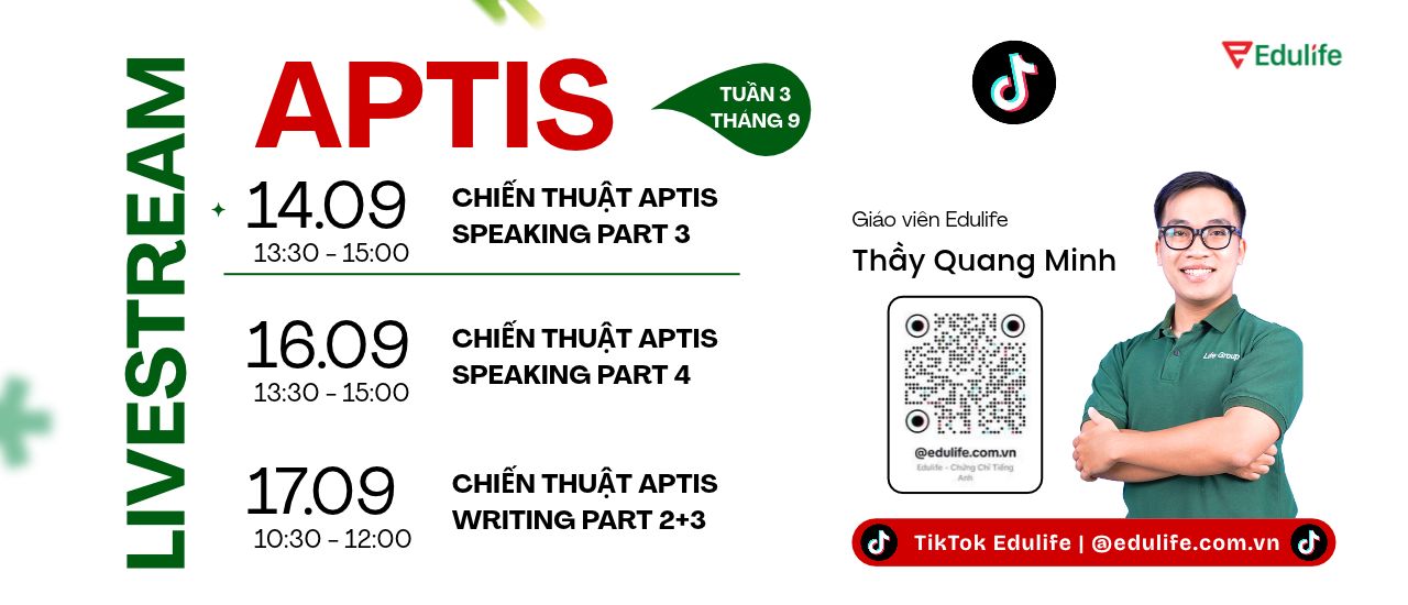 Lịch live APTIS tuần 3 tháng 9