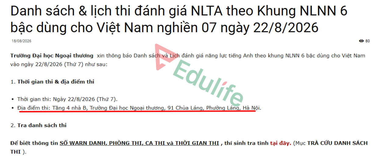 Địa chỉ cụ thể khi thi VSTEP tại Đại học Ngoại thương