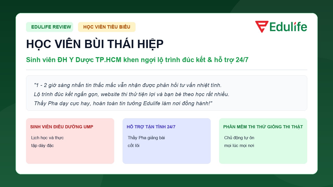 Feedback học viên Bùi Thái Hiệp sinh viên Điều dưỡng ĐH Y Dược TP.HCM