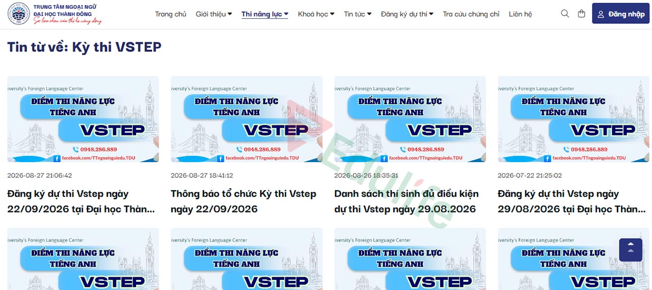 Chi tiết lịch thi được trường Đại học Thành Đông thông báo liên tục trên website