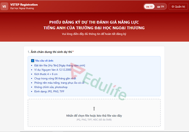 Phiếu đăng ký dự thi VSTEP trường Đại học Ngoại thương