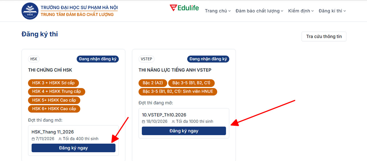 Thí sinh ấn chọn nút "Đăng ký"