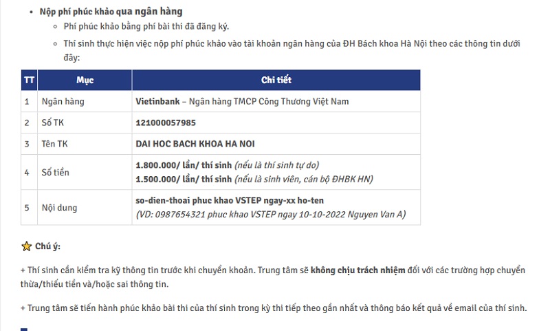 Lệ phí phúc khảo kết quả thi VSTEP trường Đại học Bách khoa HN (Cập nhật Tháng 9/2026)