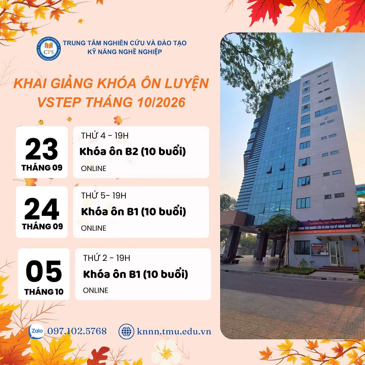 Lịch khai giảng các khóa ôn luyện VSTEP tháng 10/2026 tại trường Đại học Thương Mại