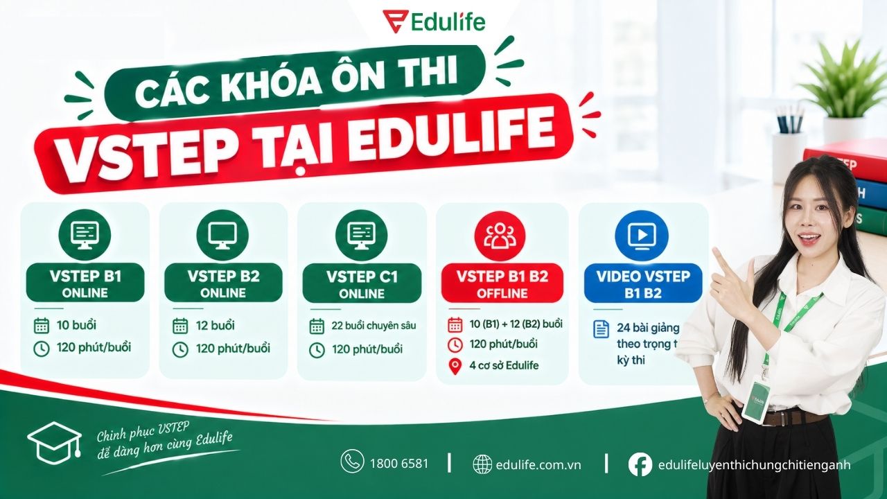 Edulife có đa dạng các khóa học ôn thi VSTEP với cả hình thức online và offline Edulife có đa dạng các khóa học ôn thi VSTEP với cả hình thức online và offline