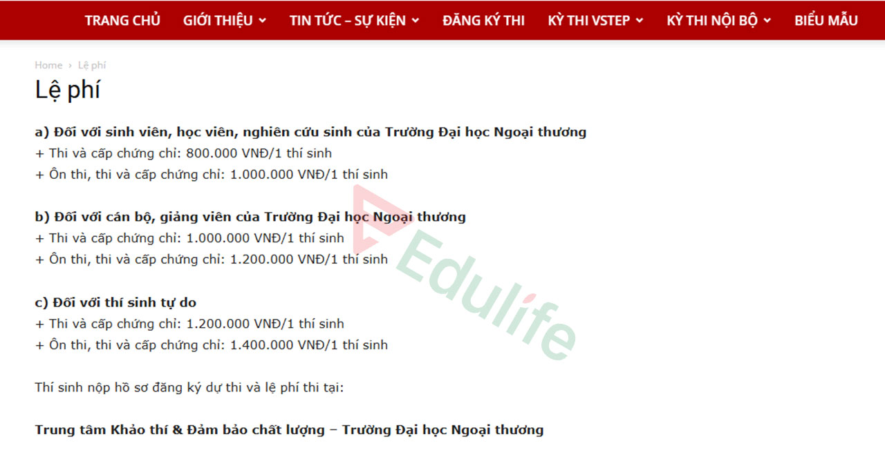 Mức lệ phí thi VSTEP tại Trường Đại học Ngoại thương mới nhất