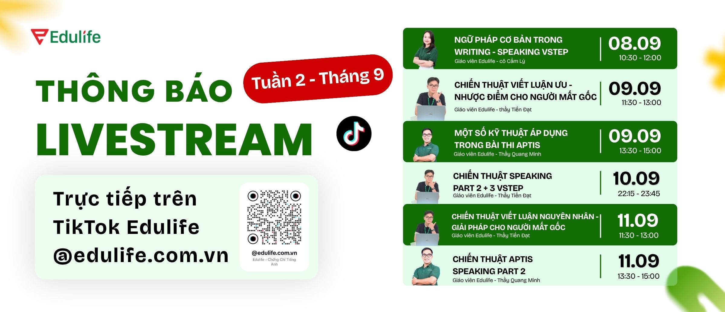 Lịch livestream tuần 2 tháng 9
