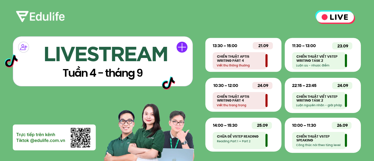Lịch livestream tuần 4 tháng 9