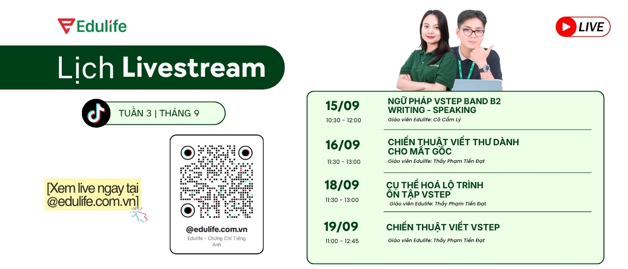 Lịch livestream VSTEP tuần 3 tháng 9