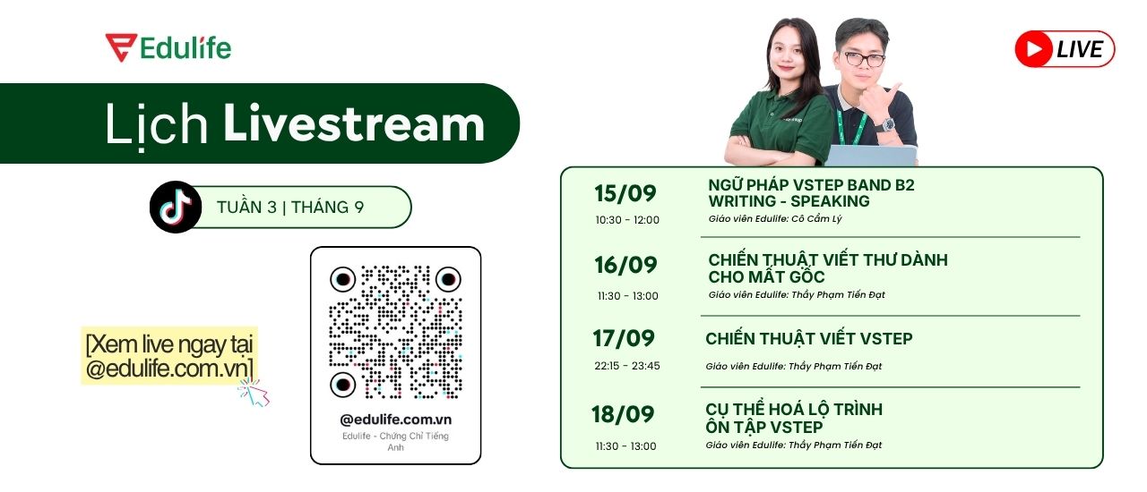 Lịch livestream VSTEP tuần 3 tháng 9