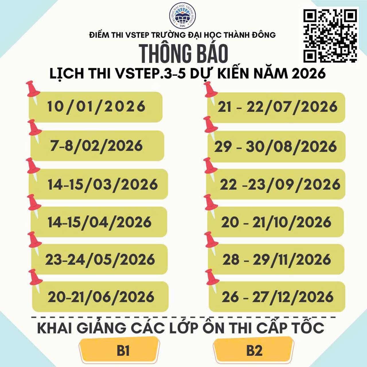 Lịch thi VSTEP trường Đại học Thành Đông