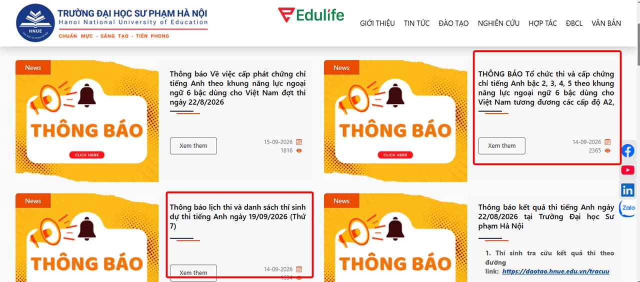 Theo dõi thông báo về lịch thi VSTEP mới nhất trên website của trường