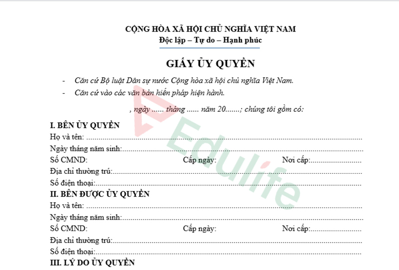 Mẫu giấy ủy quyền nhận chứng chỉ VSTEP hộ
