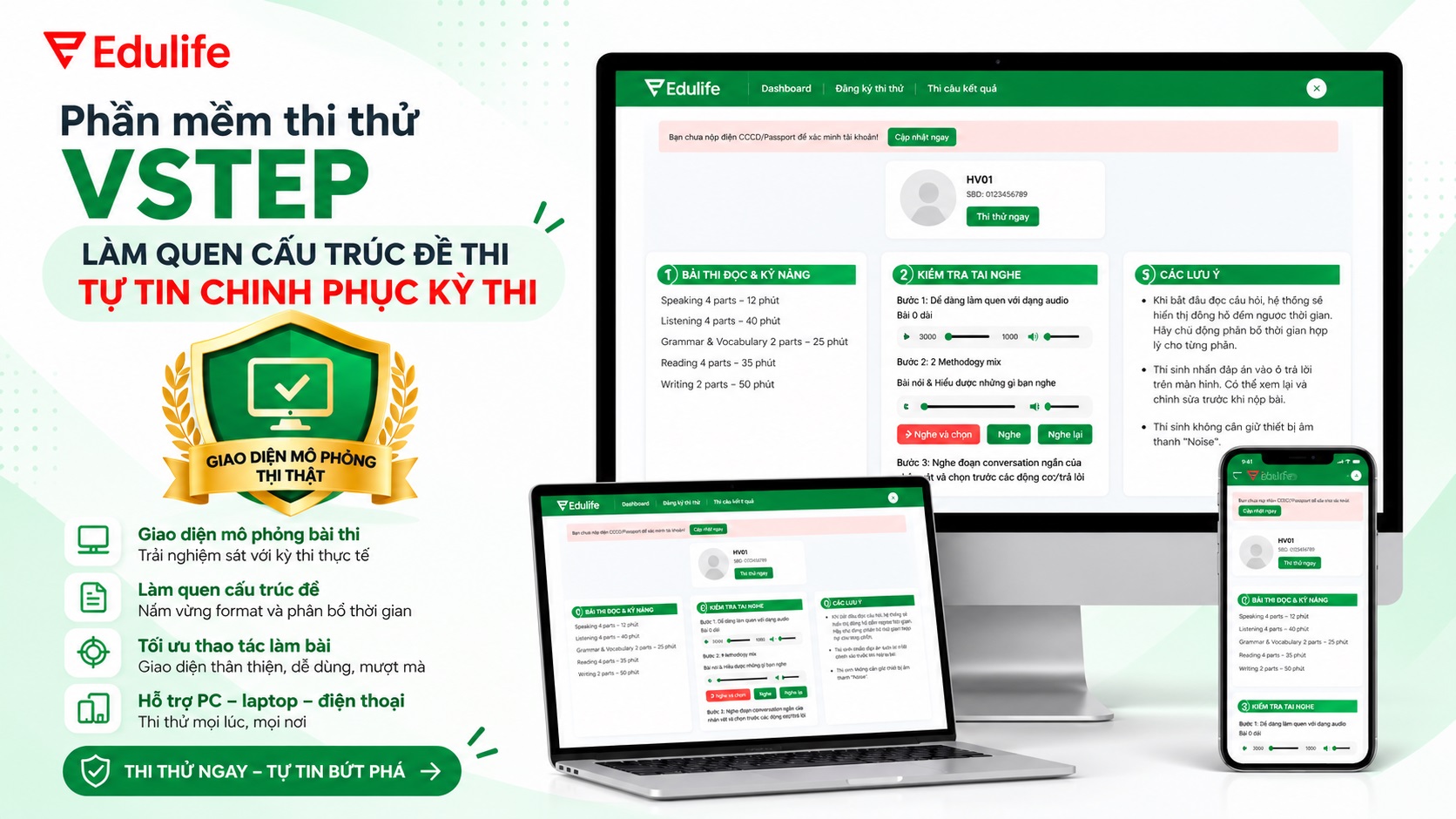 Phần mềm thi thử VSTEP/ APTIS chuẩn thi thật
