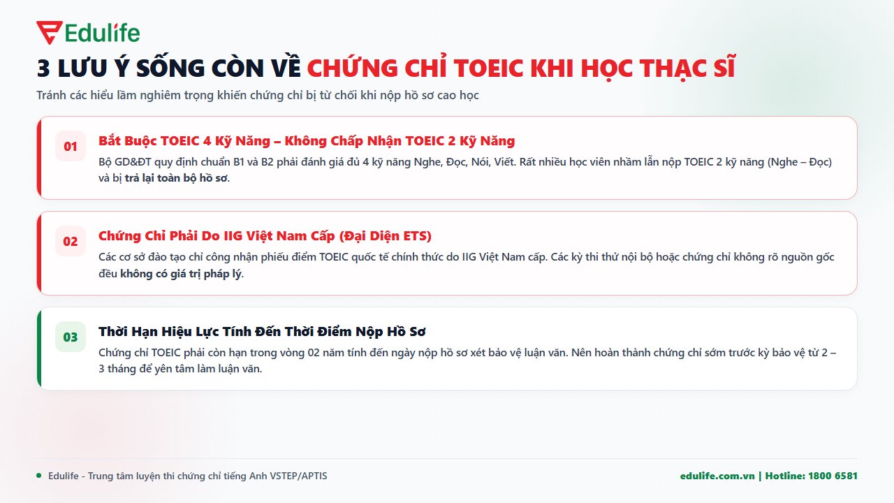 Lưu ý khi nộp chứng chỉ TOEIC thạc sĩ